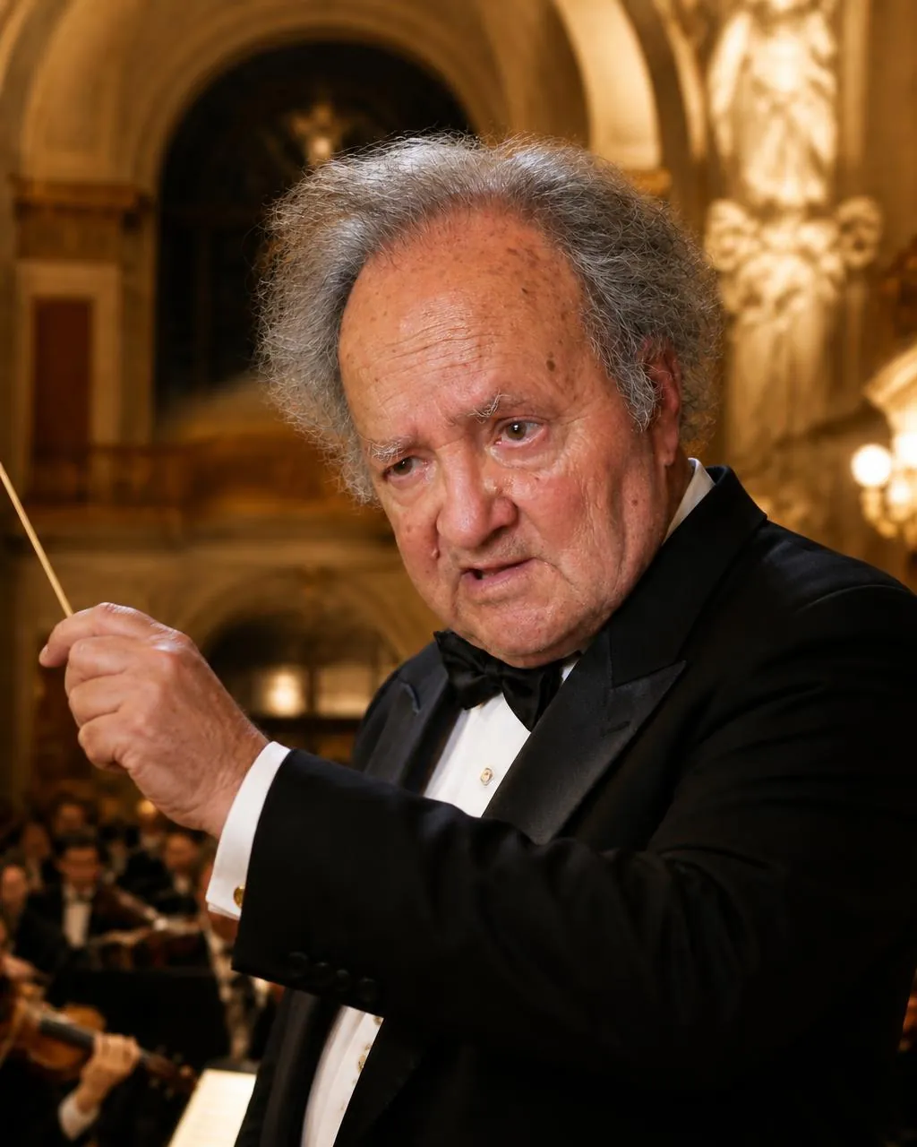Jesús Villaseñor dirigiendo una orquesta sinfónica, de frac, en el Palacio de Bellas Artes